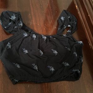Abercrombie and Fitch Cotton Navy Blue Embroidered Lace Crop Top Size XS